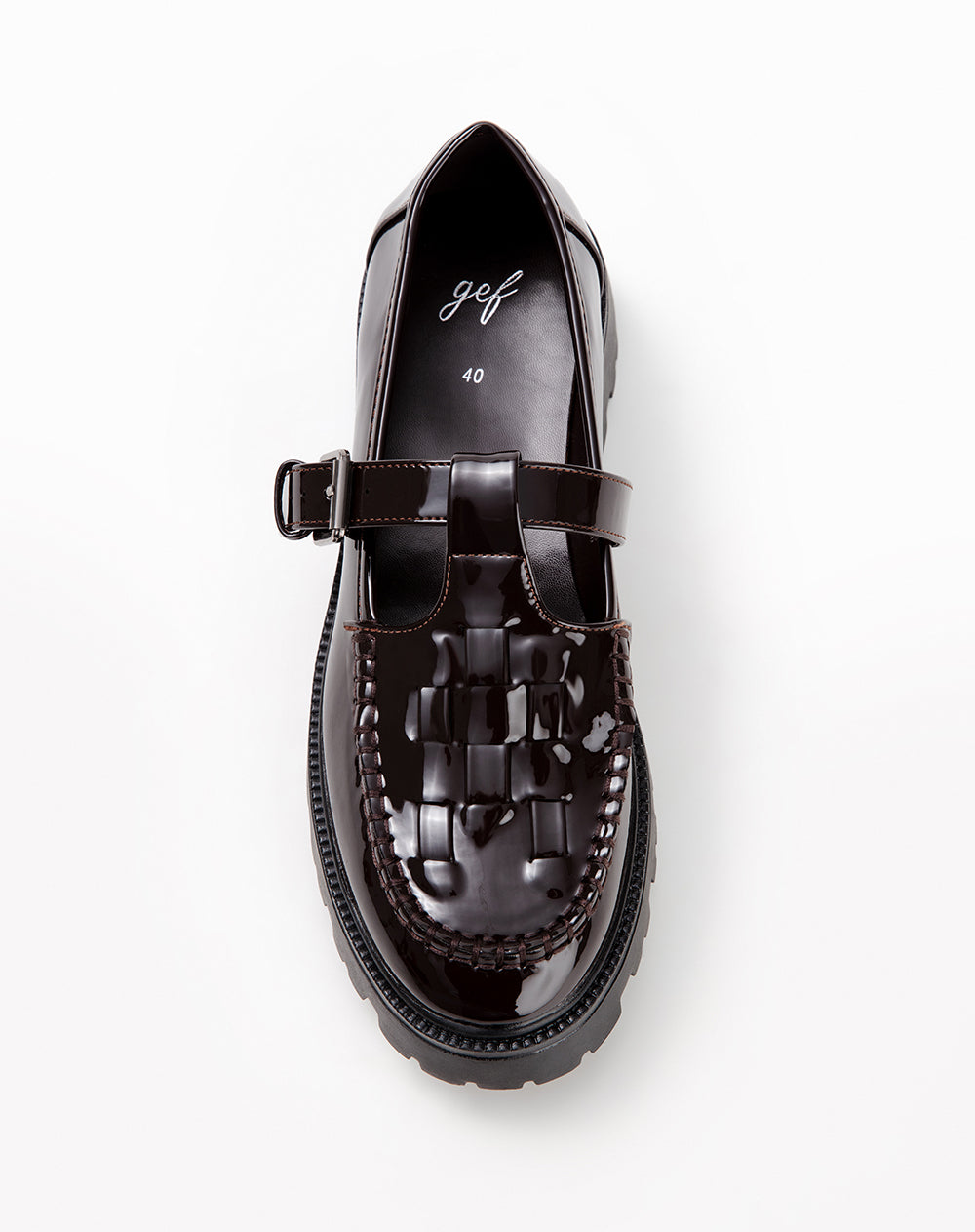 Mocasines chunky charol café mujer