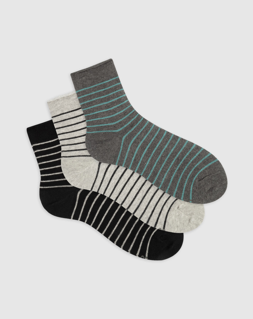 Medias para mujer tobilleras algodón pack x3unds surtidas rayas