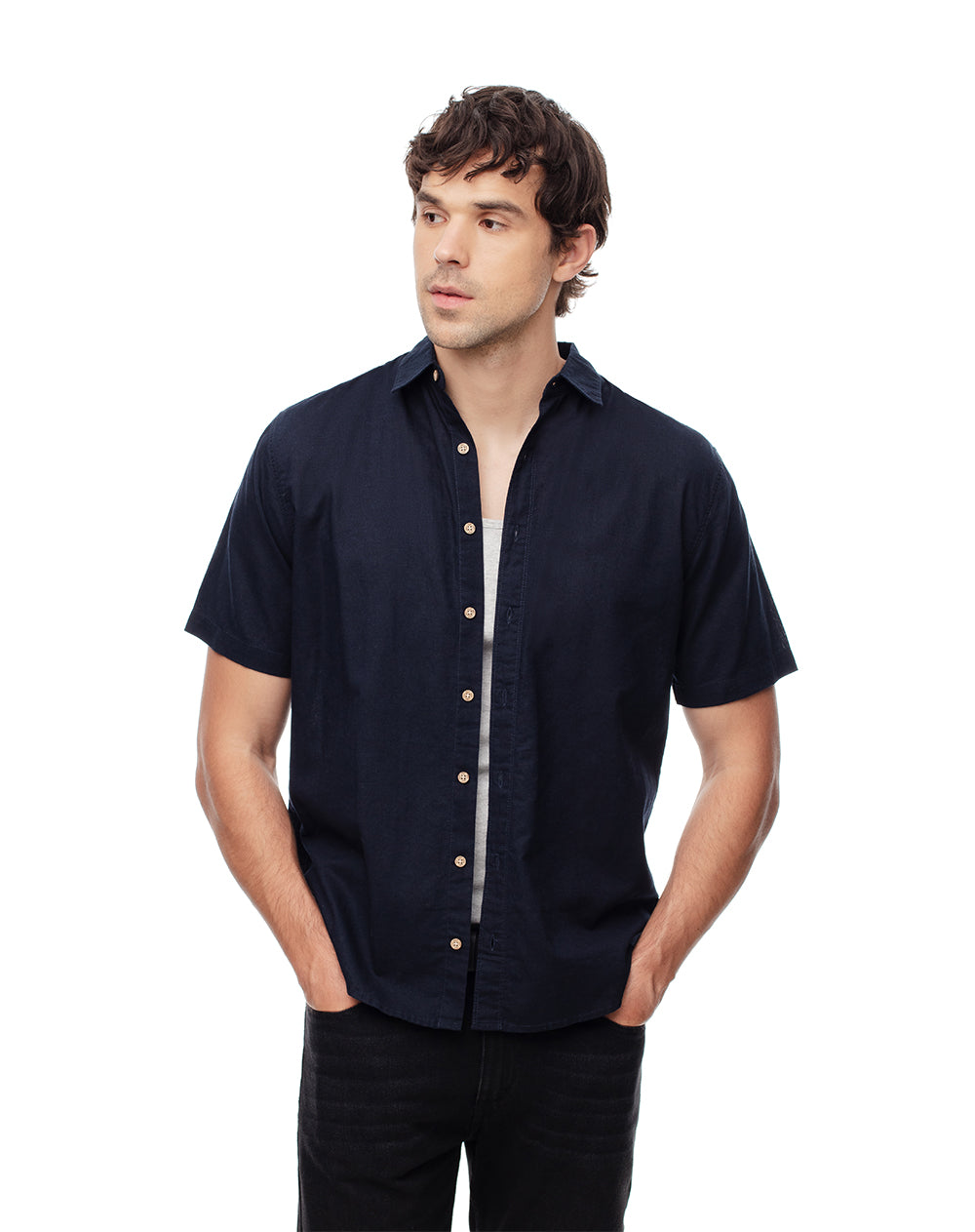 Camisa regular fit manga corta azul
