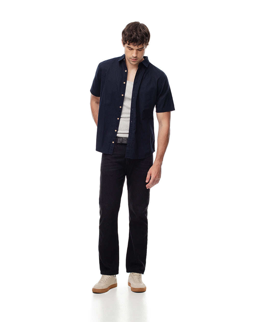 Camisa regular fit manga corta azul