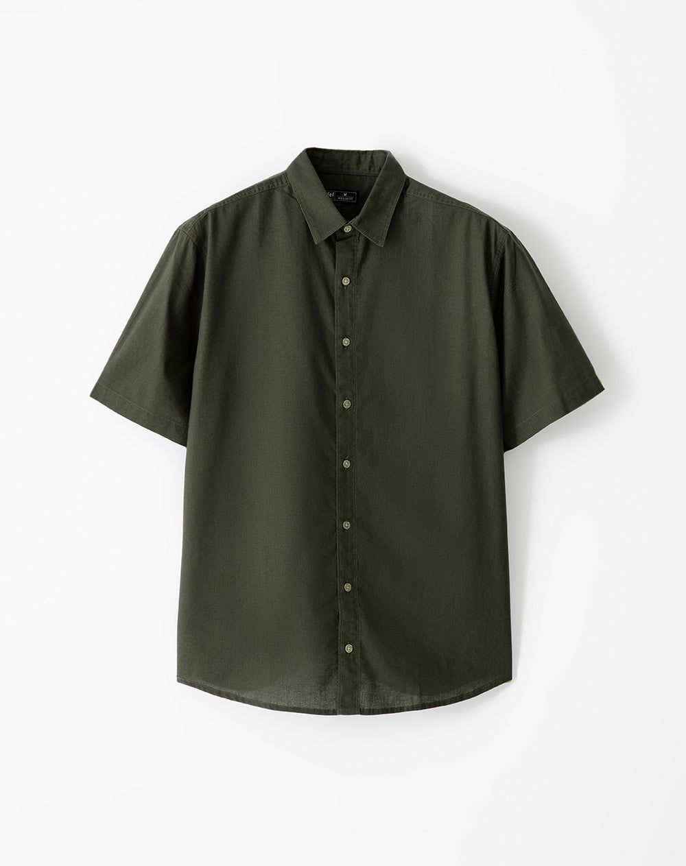 Camisa manga corta regular lino verde hombre