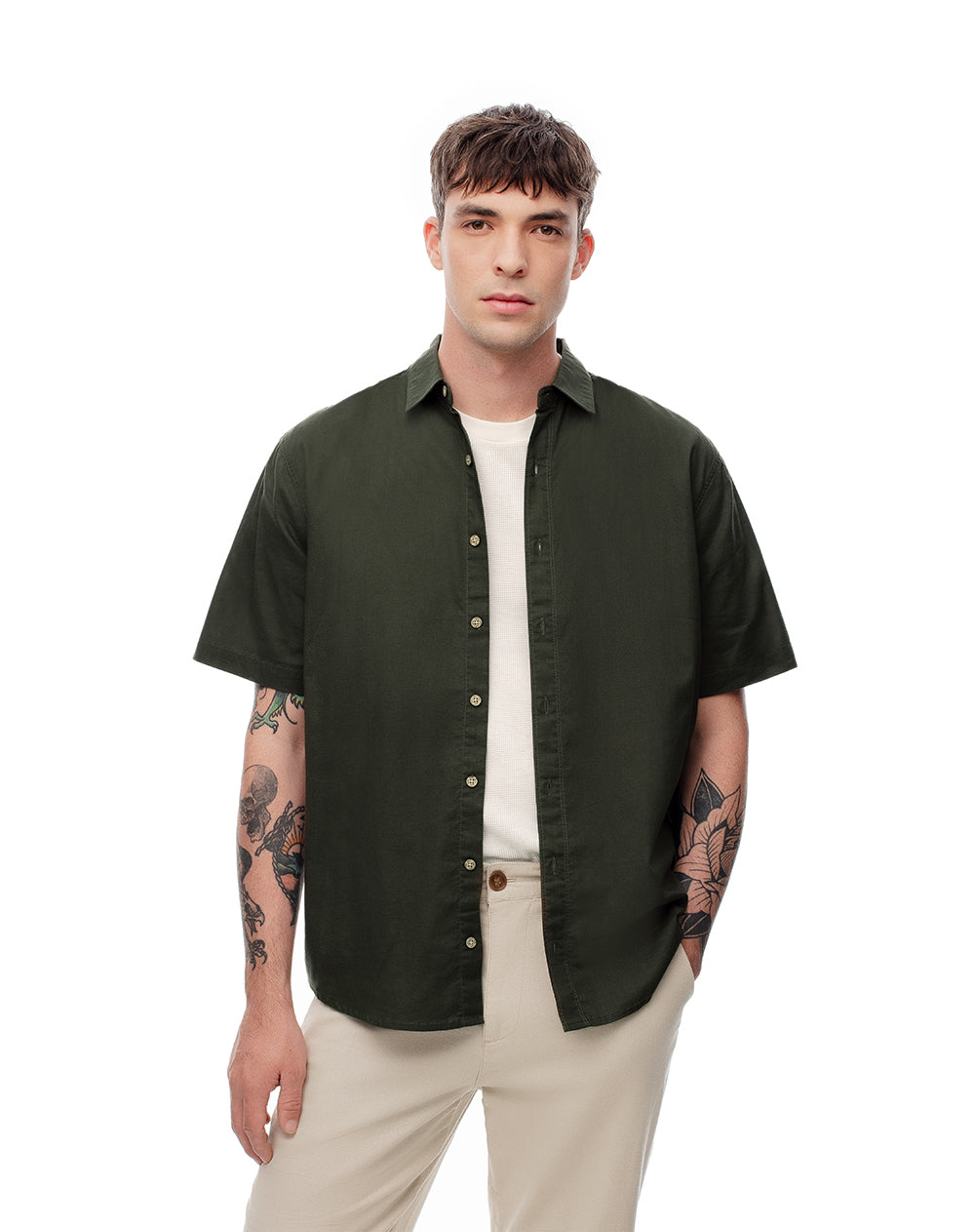Camisa regular fit manga corta verde