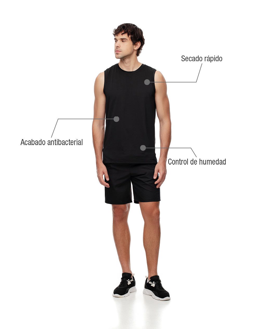 Camisilla deportiva antibacterial negra hombre