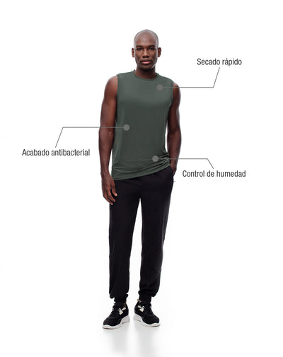 Camisilla deportiva antibacterial verde hombre