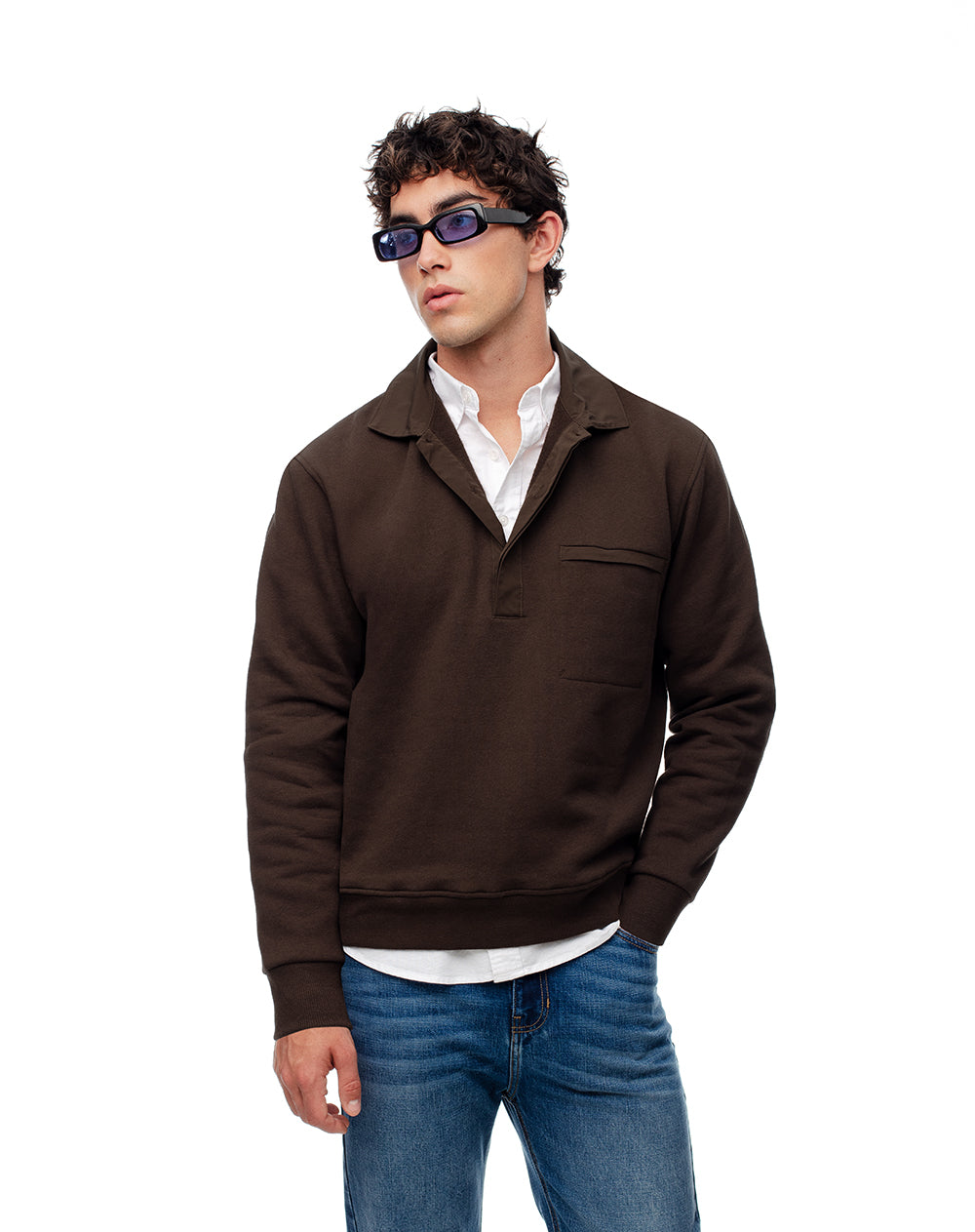 Buzo tipo polo café hombre