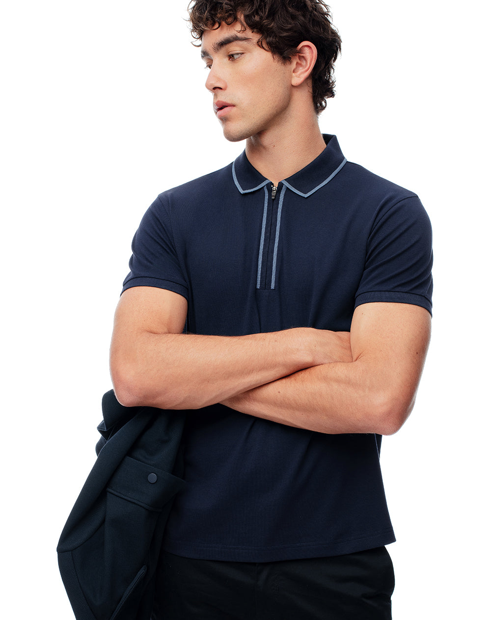 Polo half zip regular azul hombre