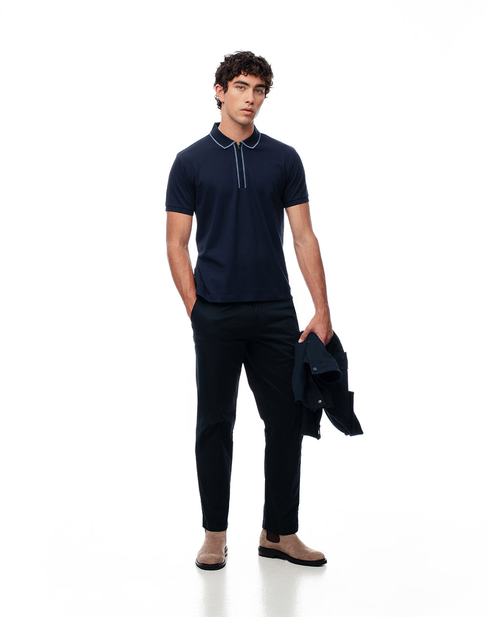 Polo half zip regular azul hombre