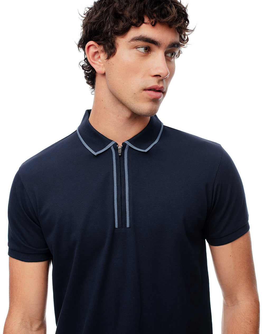 Polo half zip regular azul hombre