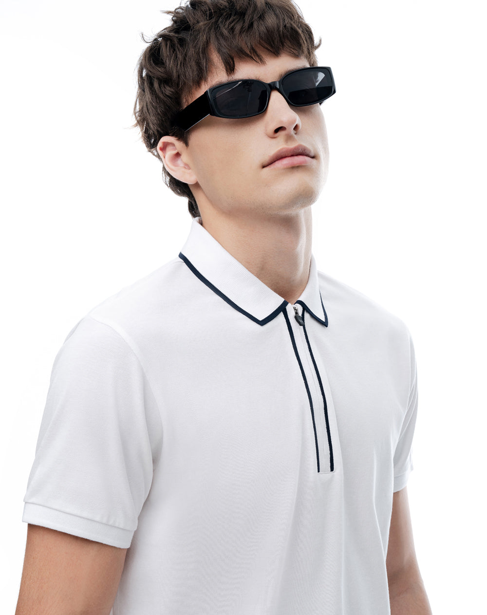Polo half zip regular blanca hombre