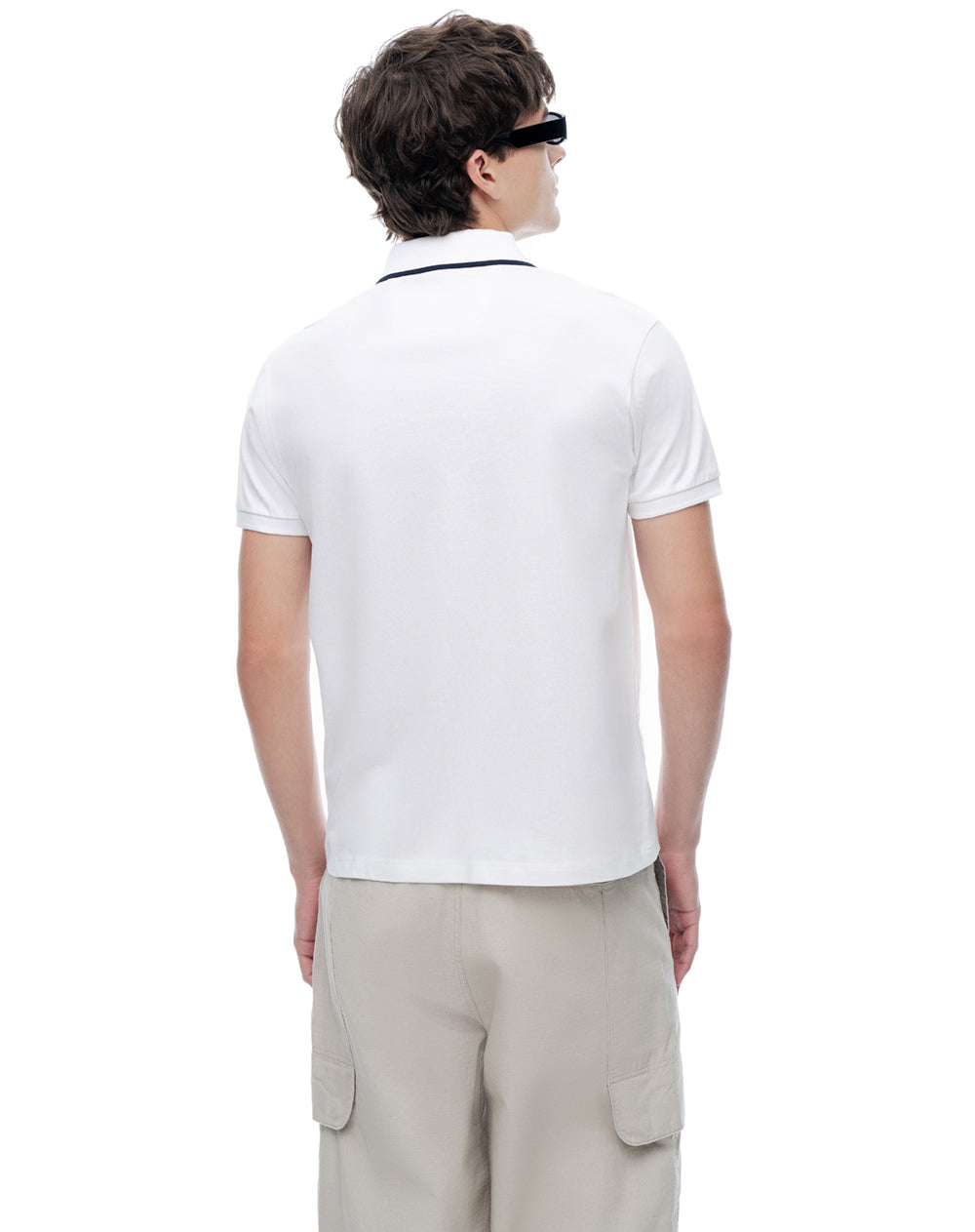 Polo half zip regular blanca hombre