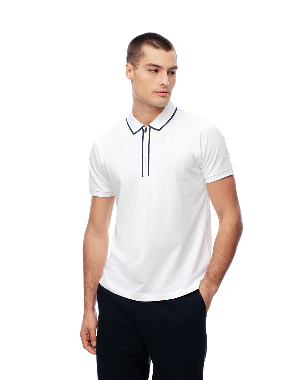 Polo half zip regular blanca hombre