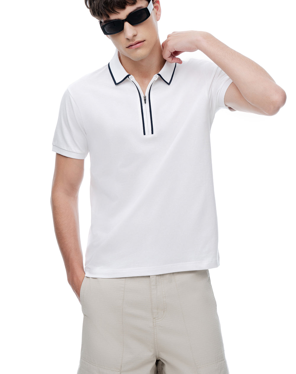Polo half zip regular blanca hombre