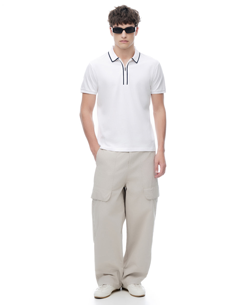 Polo half zip regular blanca hombre