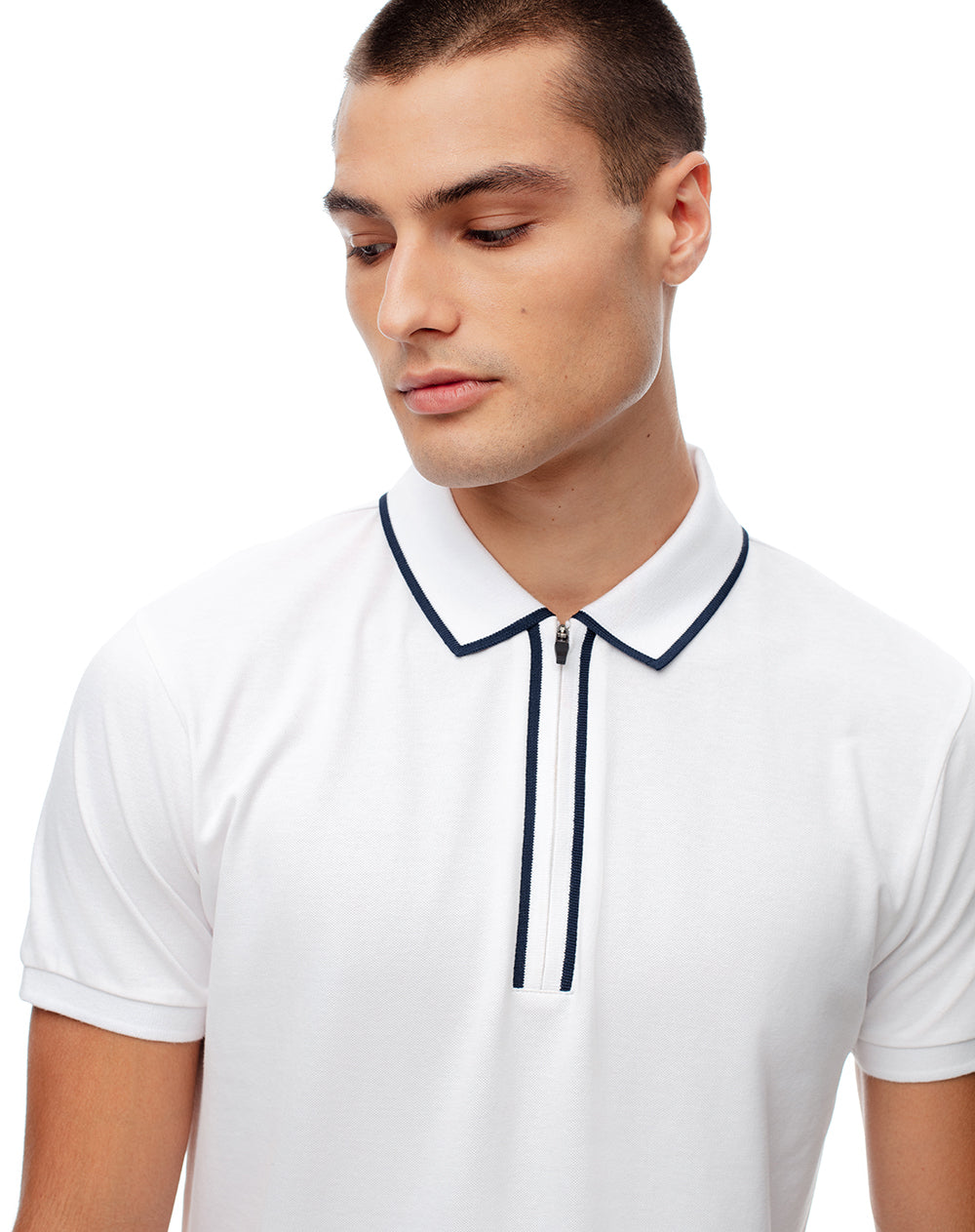 Polo half zip regular blanca hombre