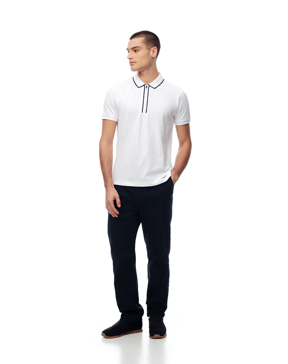 Polo half zip regular blanca hombre