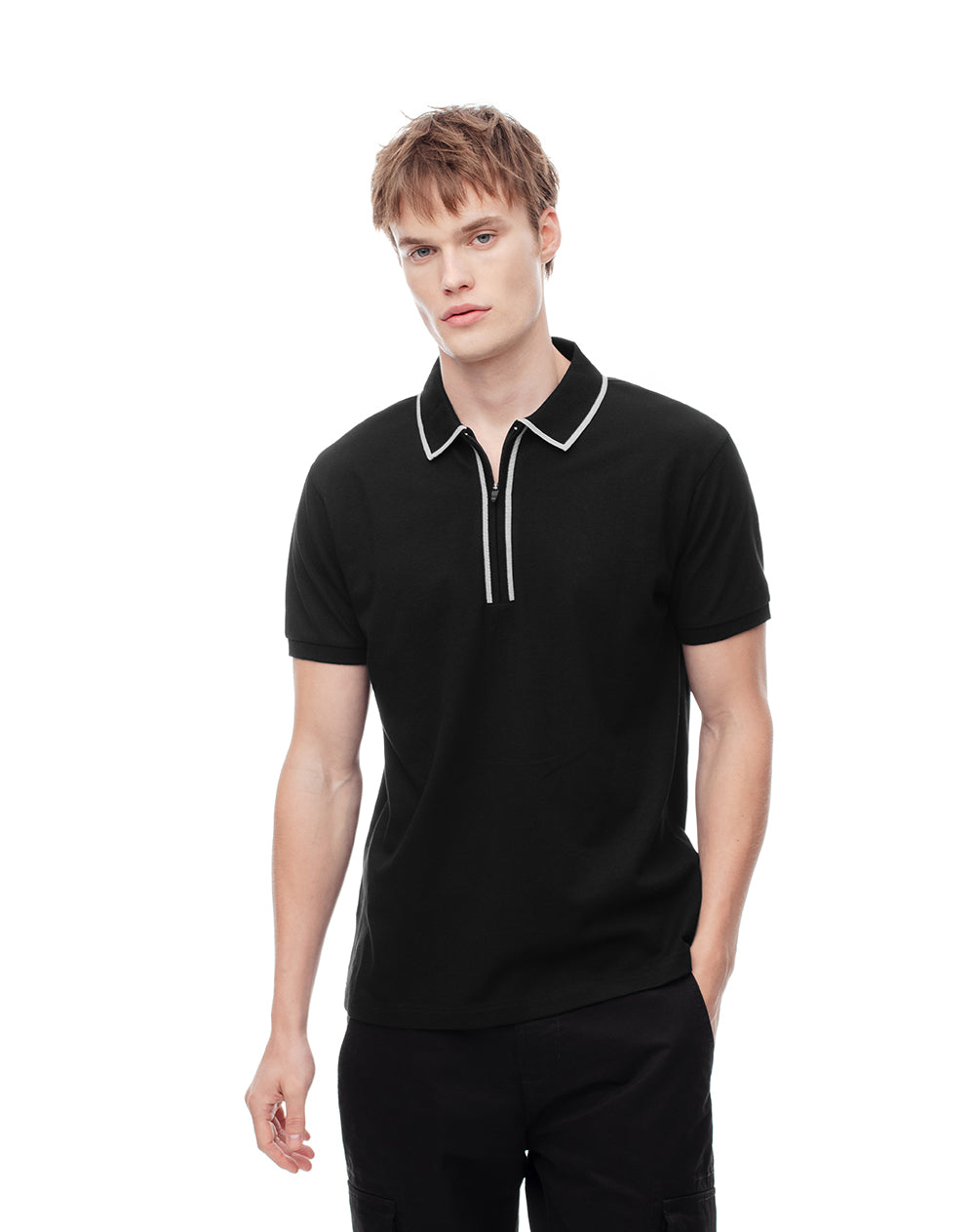 Polo half zip regular negra hombre