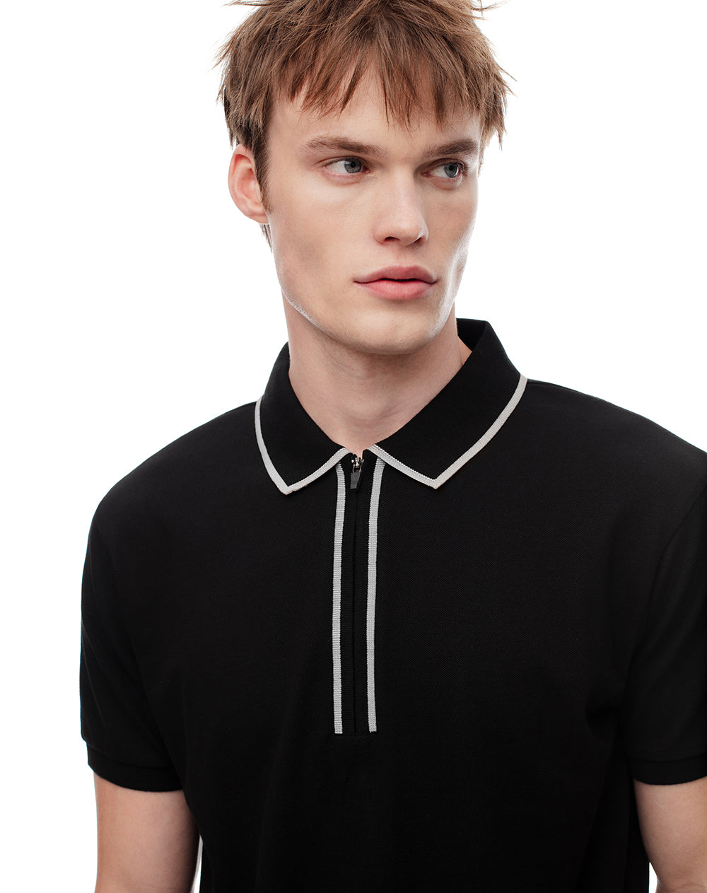 Polo half zip regular negra hombre