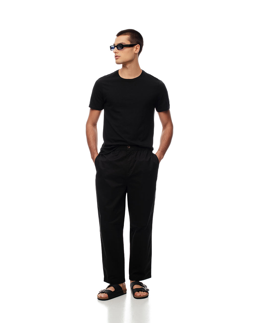 Pantalón recto drill algodón negro hombre