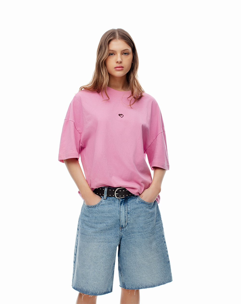 Camiseta regular algodón estampada rosa unisex