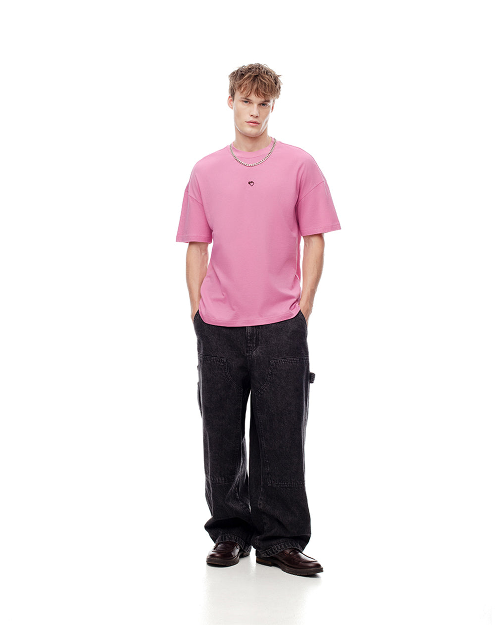 Camiseta regular algodón estampada rosa unisex