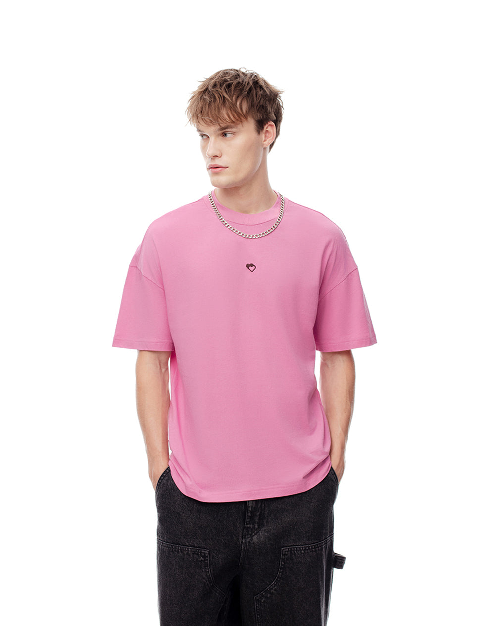Camiseta regular algodón estampada rosa unisex