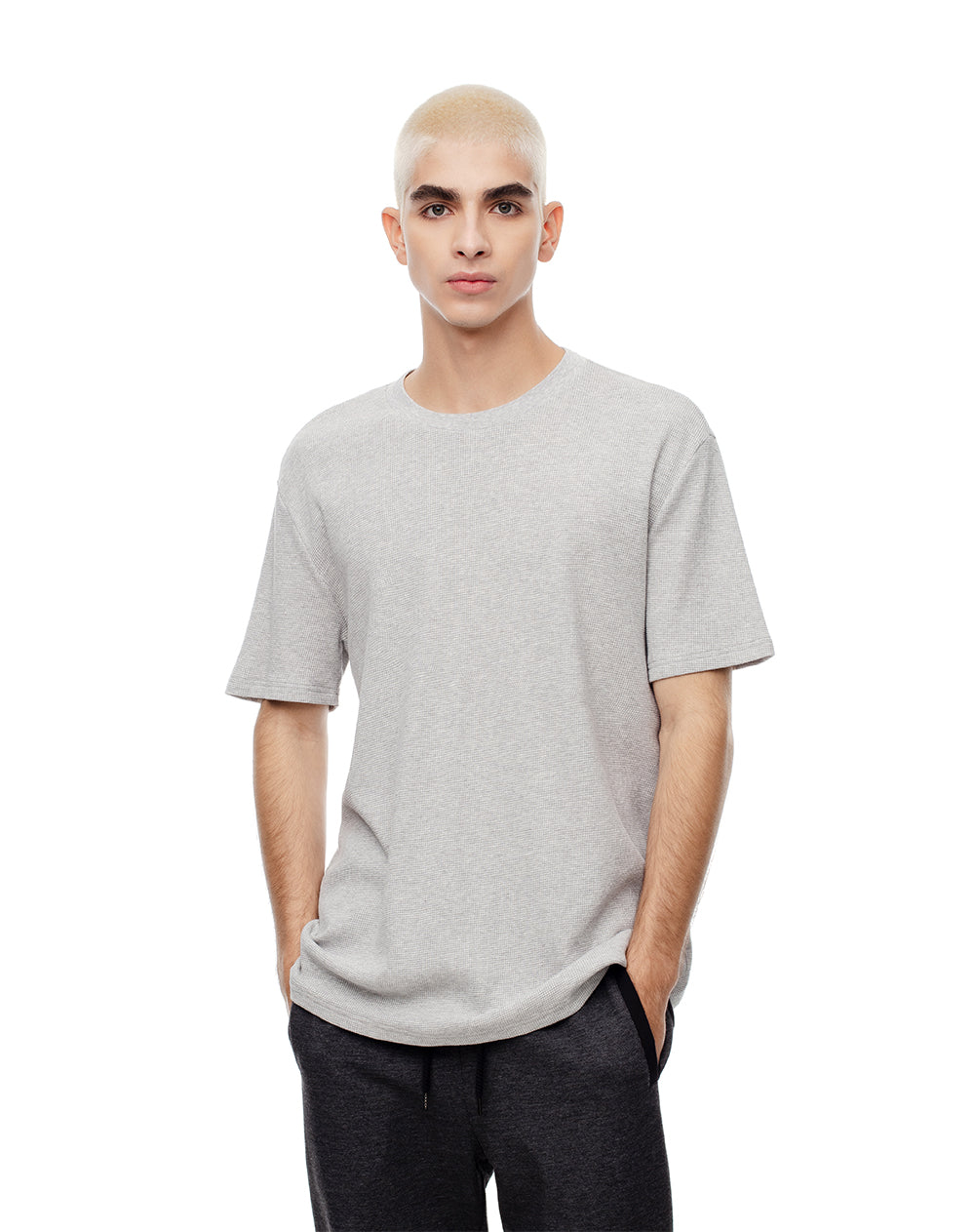 Camiseta oversized fit manga corta gris jaspeada