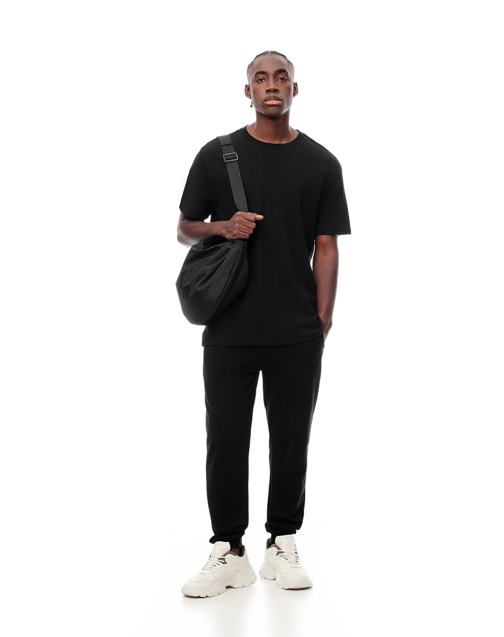 Camiseta algodón sostenible holgada negra para hombre