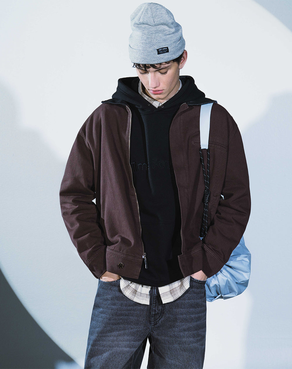 Chaqueta regular fit sin capucha chocolate hombre