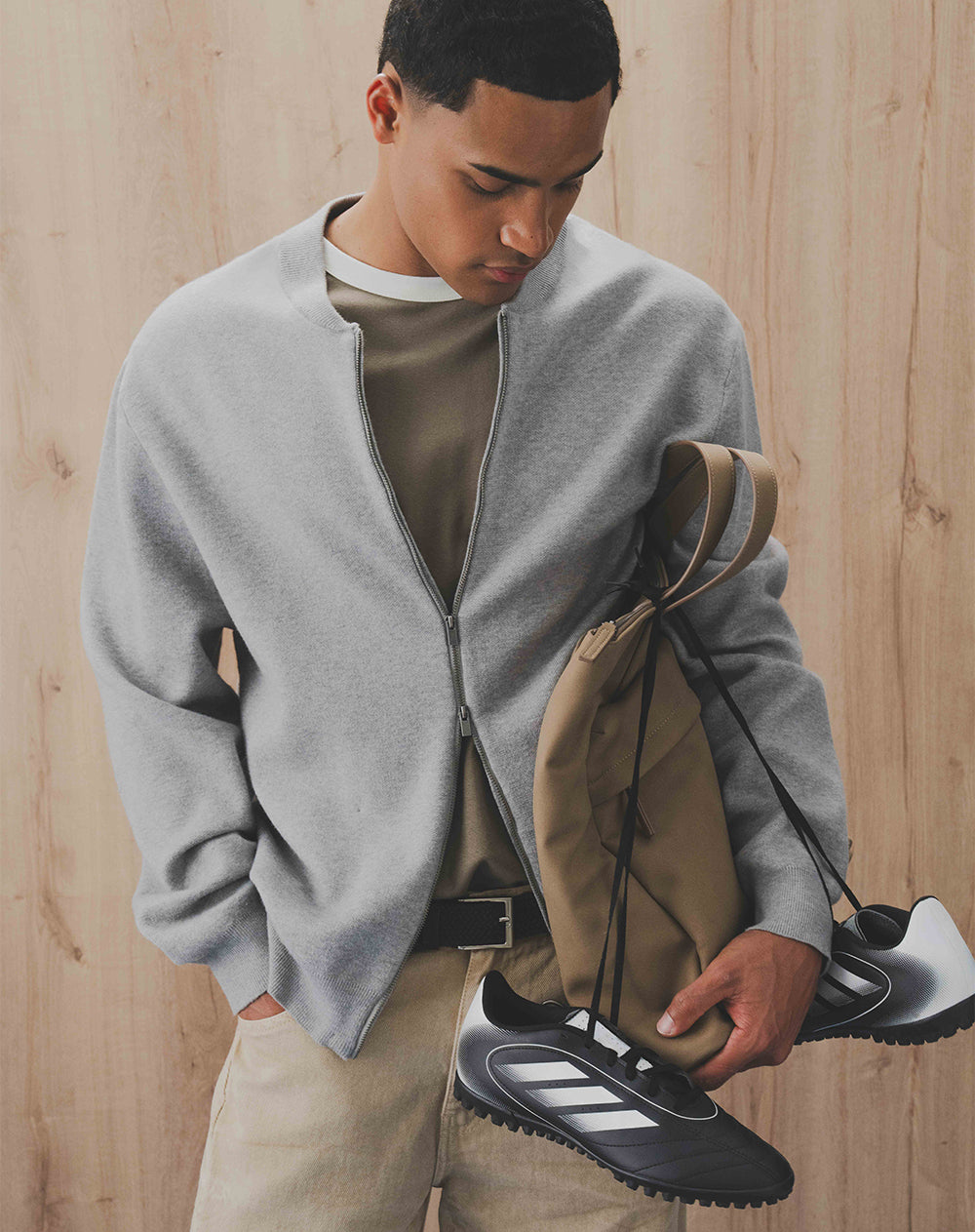 Chaqueta bomber regular cierre doble gris hombre