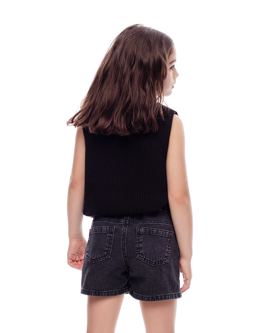 Short tiro medio denim elástico interno negro niña