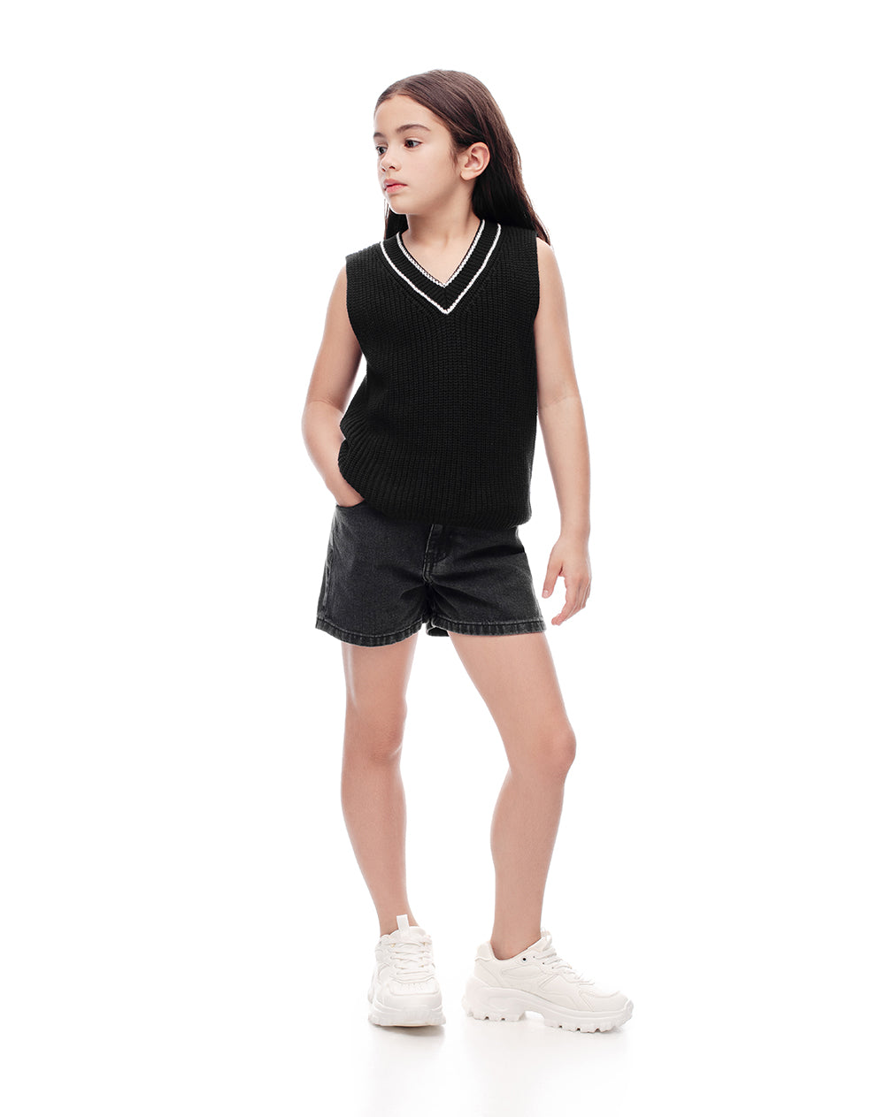 Short tiro medio denim negro niña