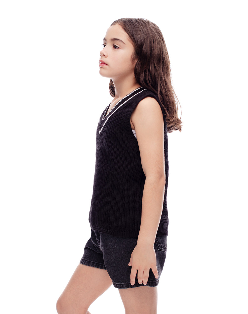Short tiro medio denim negro niña