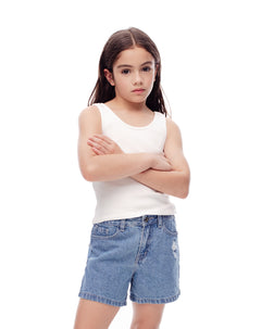 Short tiro medio denim elástico interno indigo medio para niña