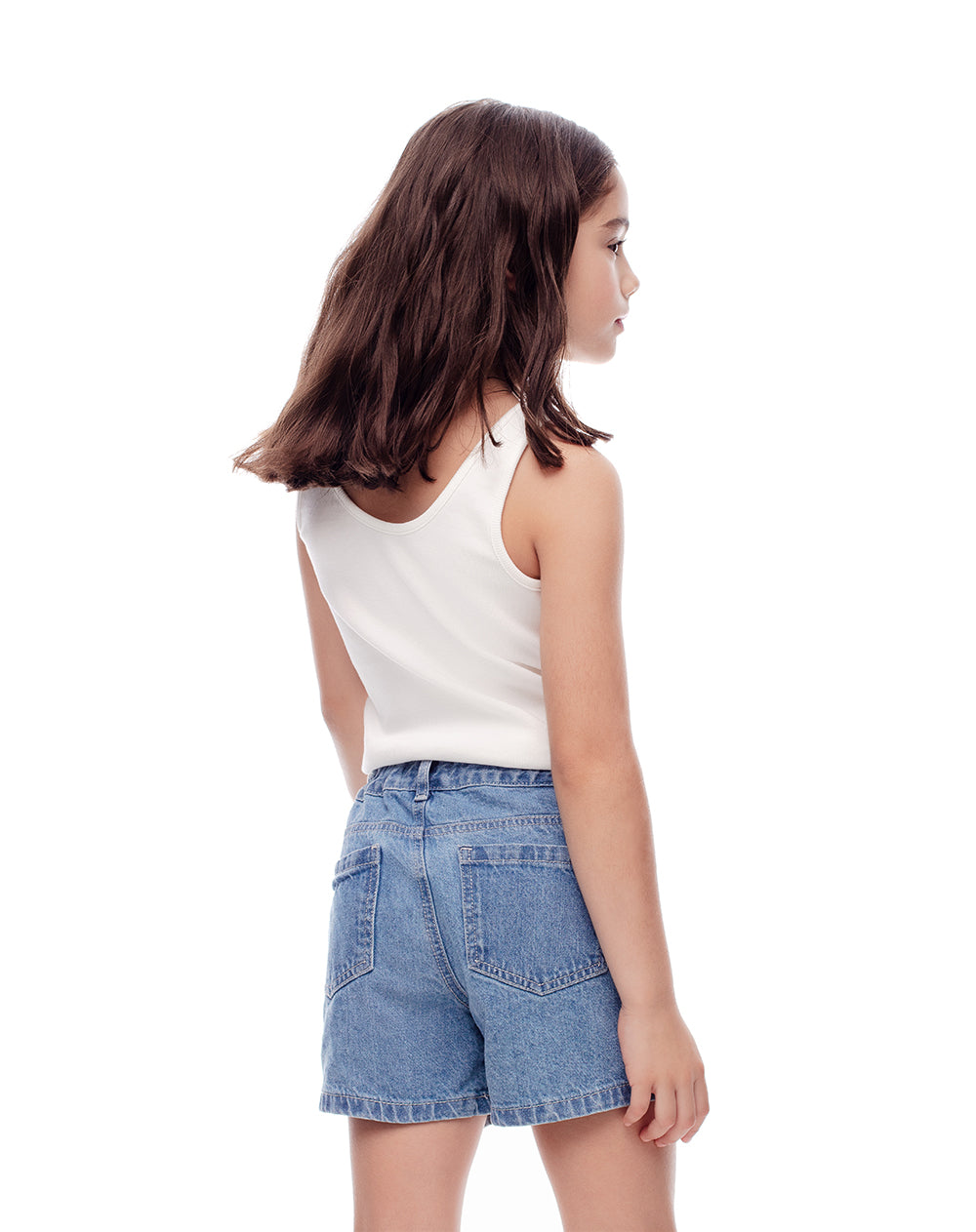 Short tiro medio denim elástico interno indigo medio para niña