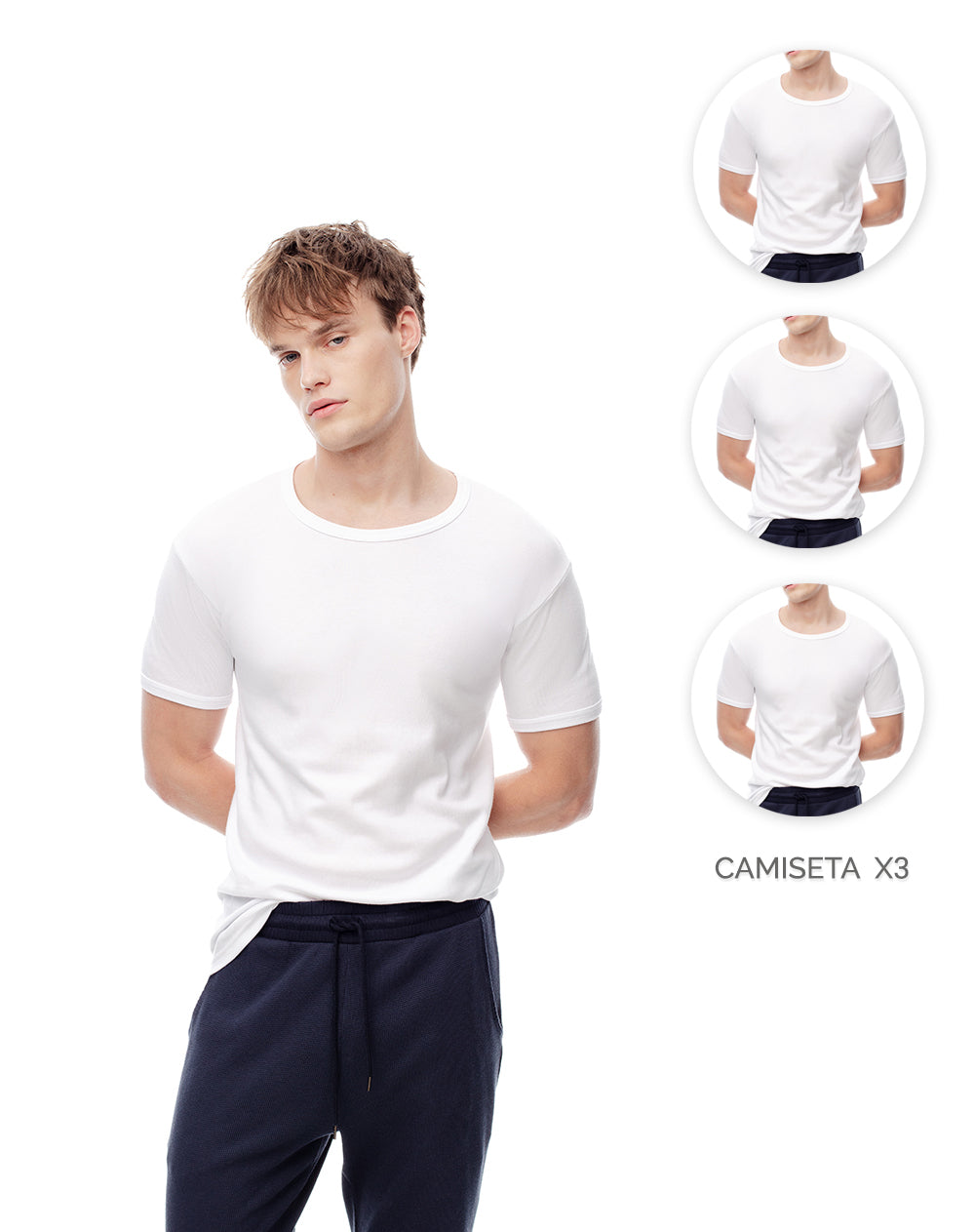 3 camisetas slim fit manga corta blanca