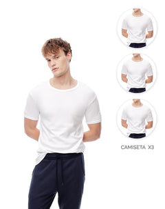 3 camisetas slim fit manga corta blanca