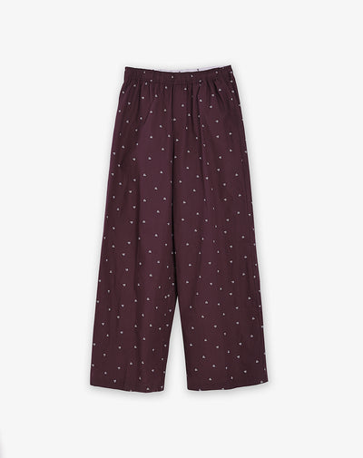 Pantalón regular tiro medio vino tinto estampado mujer