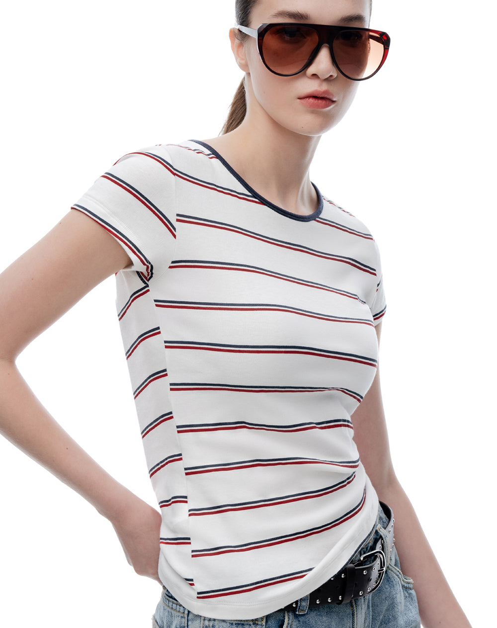 Camiseta slim algodón rayas mujer