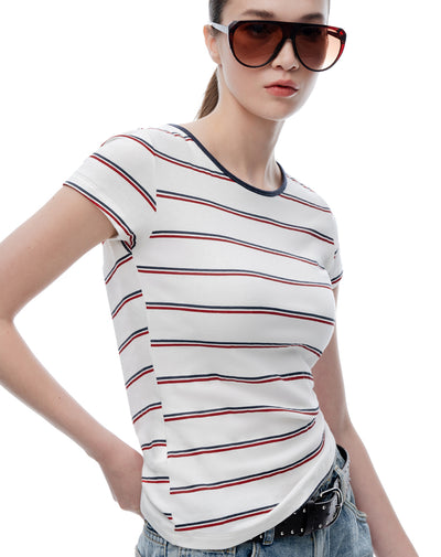 Camiseta slim algodón rayas mujer