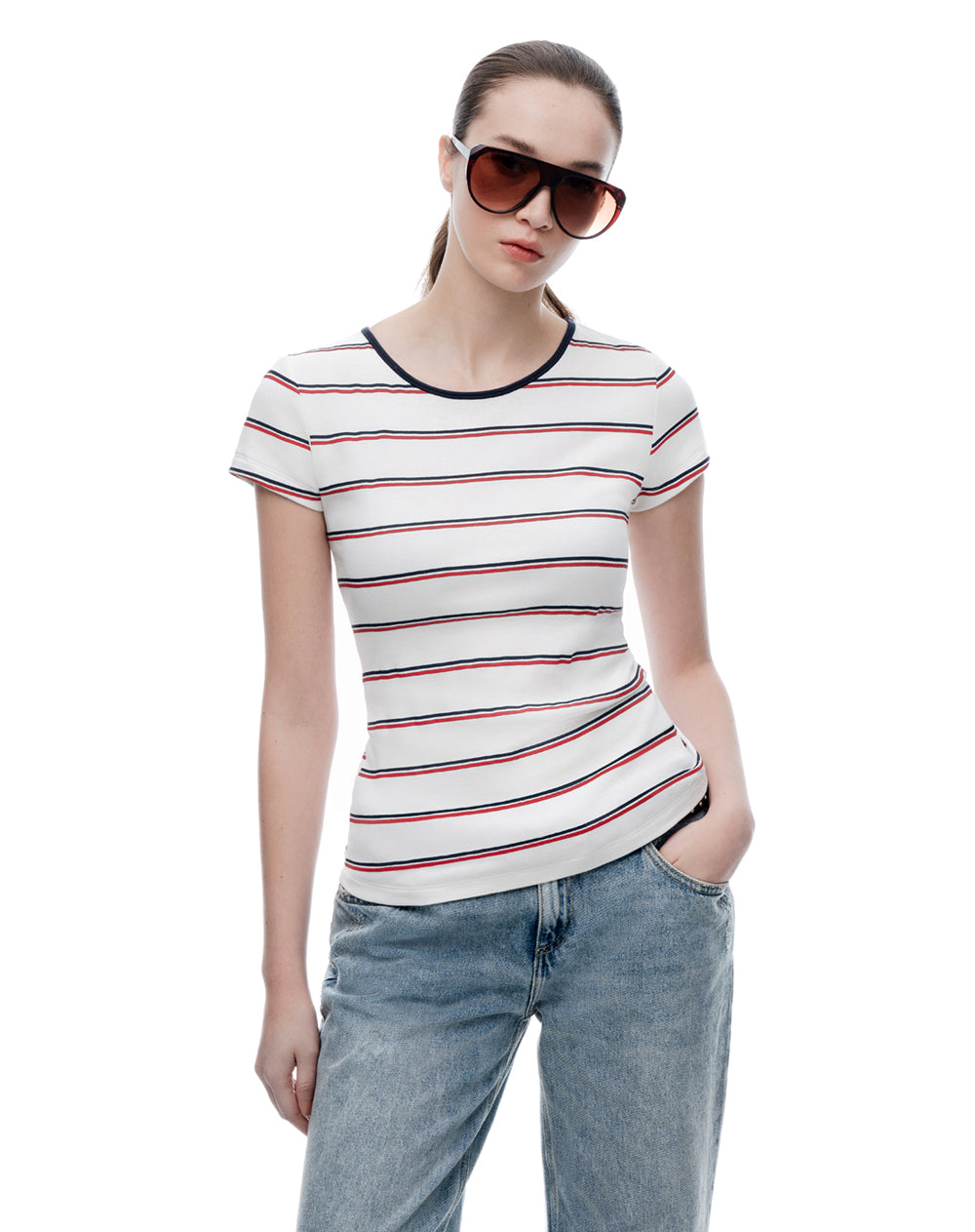 Camiseta slim algodón rayas mujer
