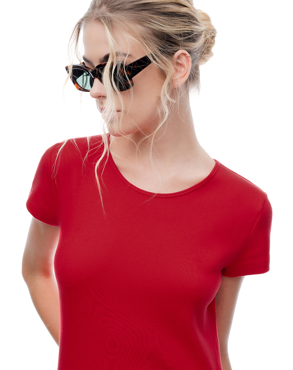 Camiseta slim algodón rojo mujer
