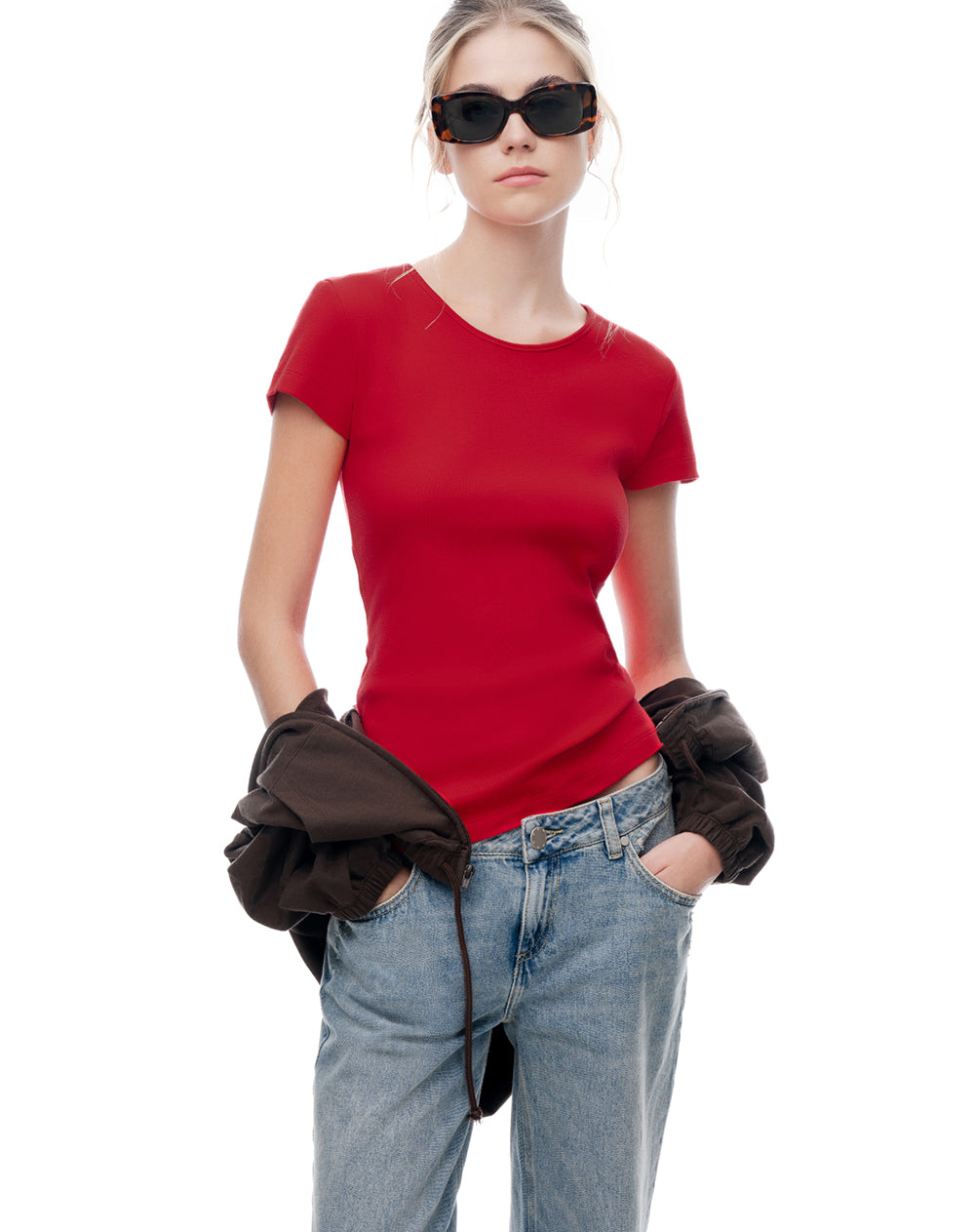 Camiseta slim algodón rojo mujer
