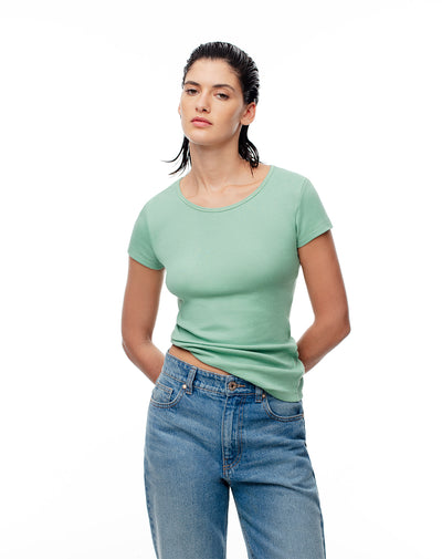 Camiseta slim algodón verde mujer