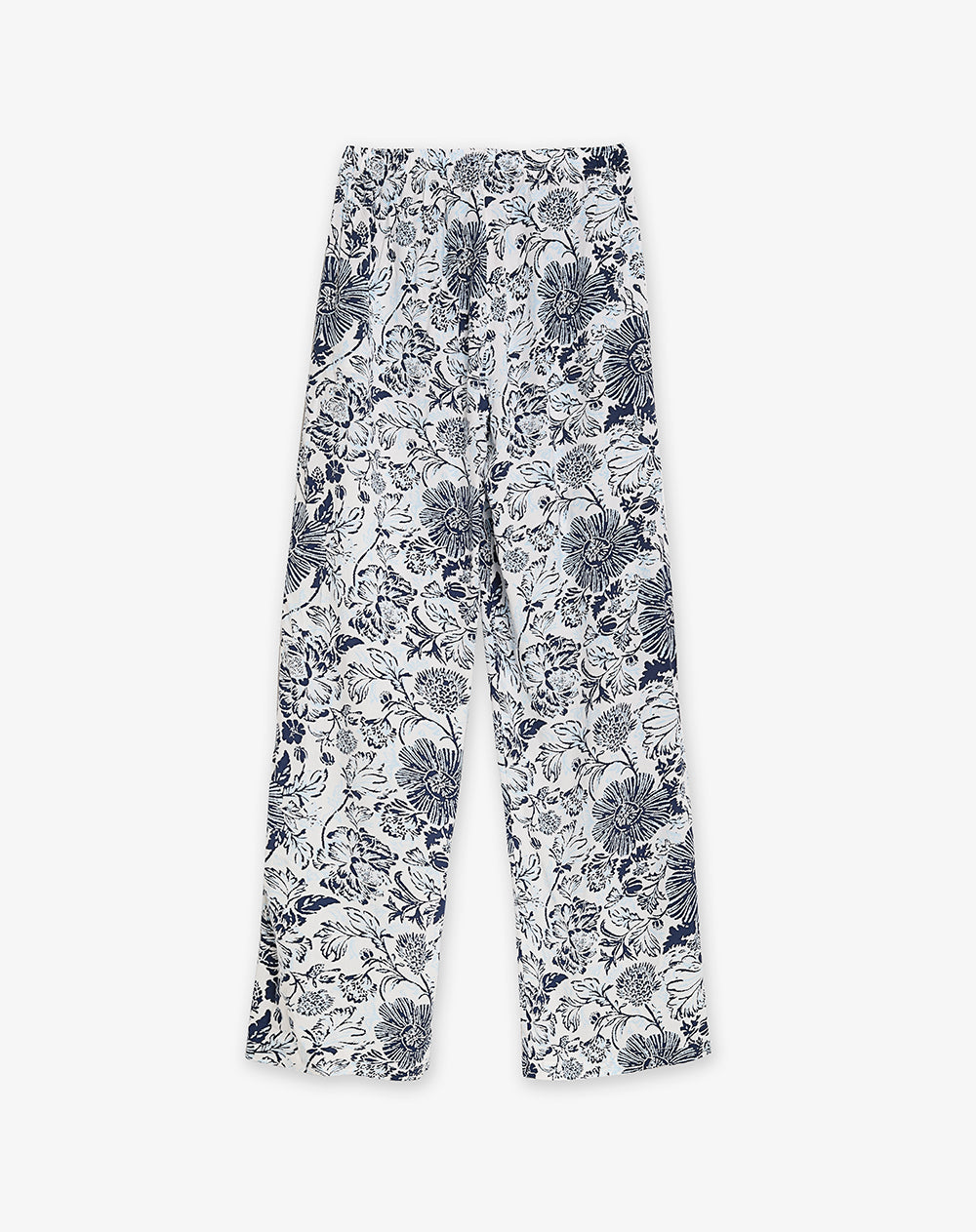 Pantalón relaxed tiro medio azul estampado mujer