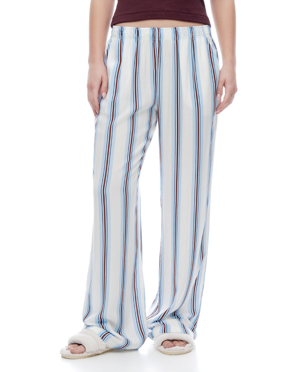 Pantalón relaxed tiro medio azul rayas mujer