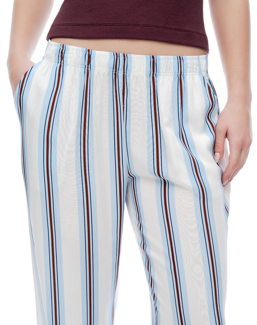 Pantalón relaxed tiro medio azul rayas mujer