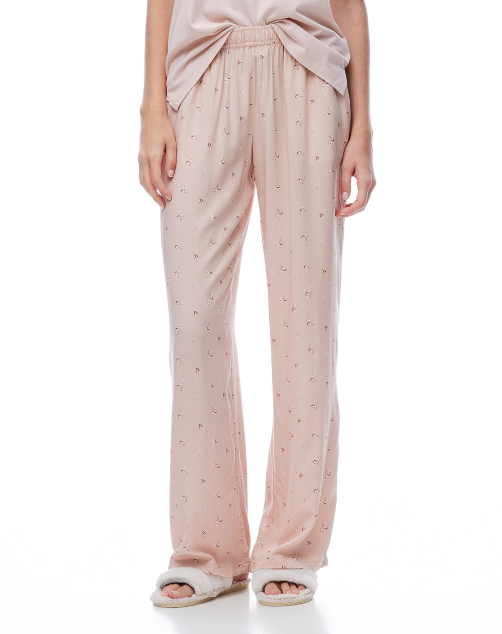 Pantalón relaxed tiro medio rosado estampado mujer