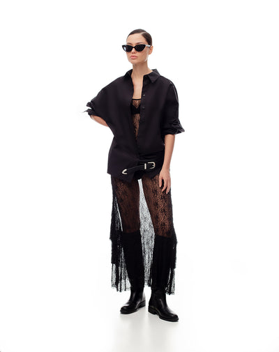 Vestido largo encaje negro mujer