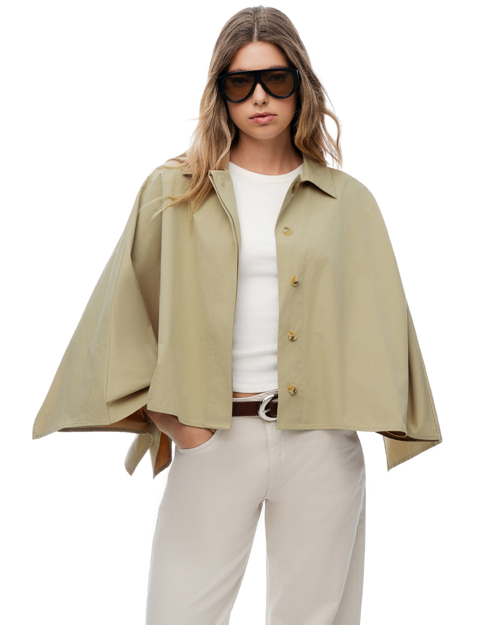 Chaleco tipo capa oversize drill café mujer
