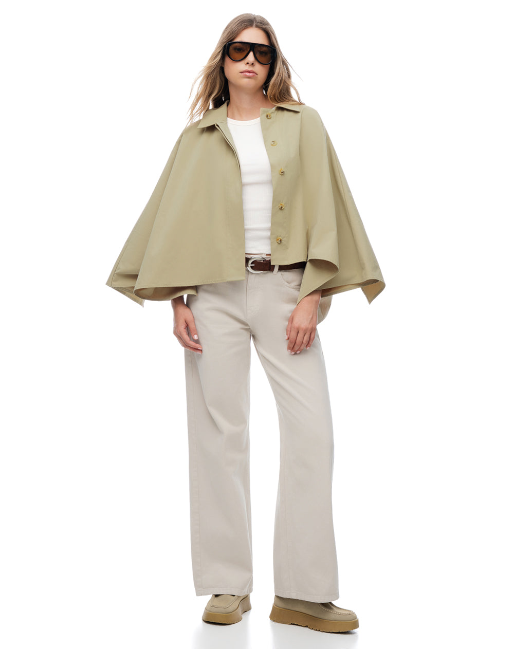 Chaleco tipo capa oversize drill café mujer